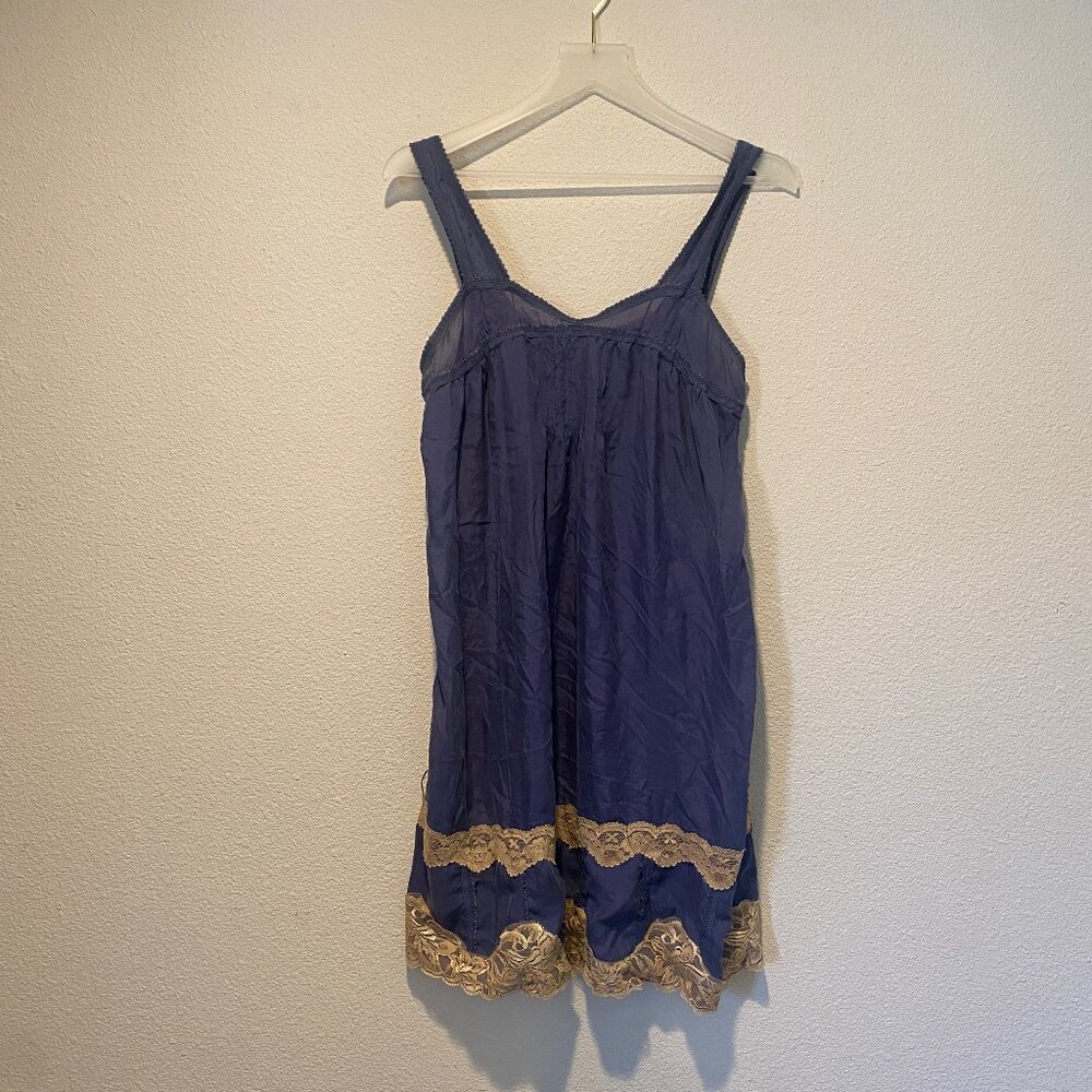 Sparkle & Fade Blue Silk Slip‎ Dress with Lace Trim Size Large